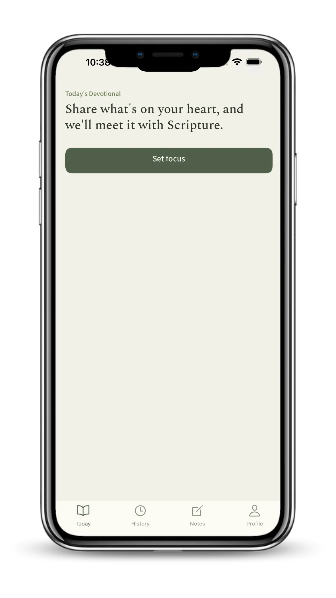 The Set Focus screen asking ‘What’s on your heart right now?’ with a text and voice input.